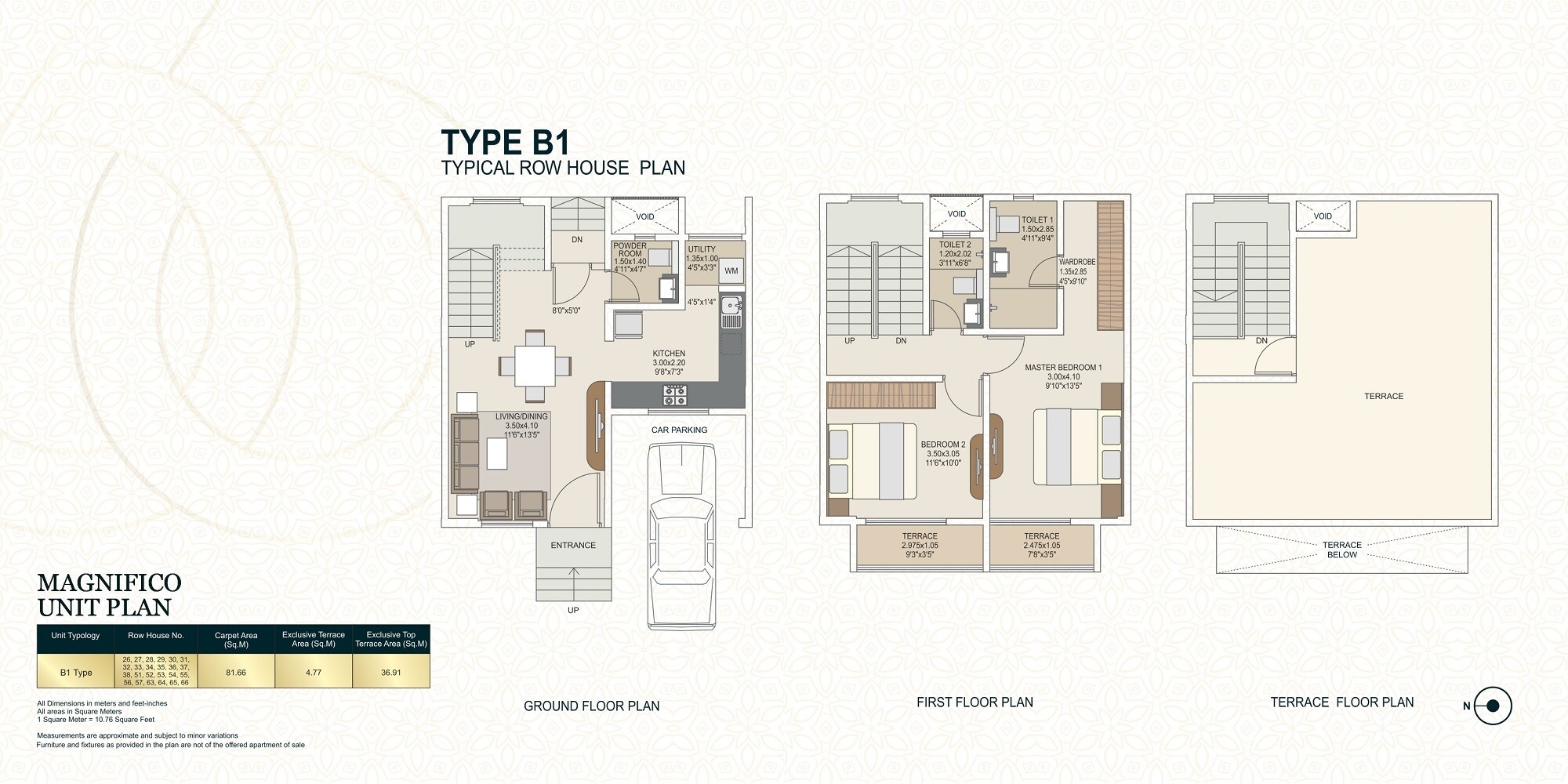 Floor plan of 2 BHK 1327 Sq. Ft. Row House in Tata La Montana Phase 4, Pune
