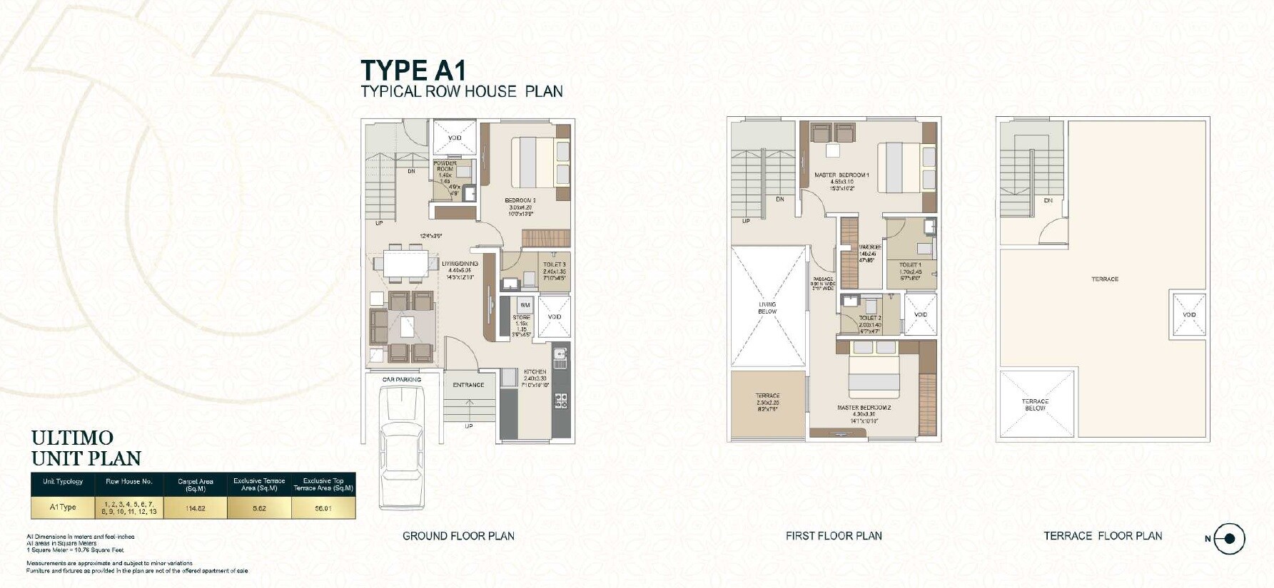 Floor plan of 3 BHK 1897 Sq. Ft. Row House in Tata La Montana Phase 4, Pune