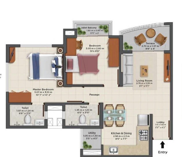 2 BHK 416 Sq. Ft. Apartment