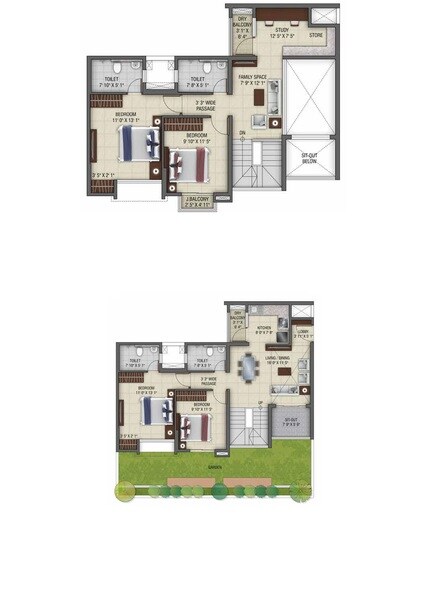 Floor plan of 4 BHK 1423 Sq. Ft. Apartment in Tata Primos, Pune