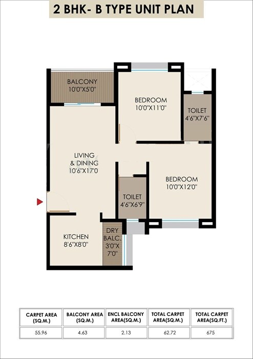 Floor plan of 2 BHK 675 Sq. Ft. Apartment in Tatva 24Life Exotica, Pune