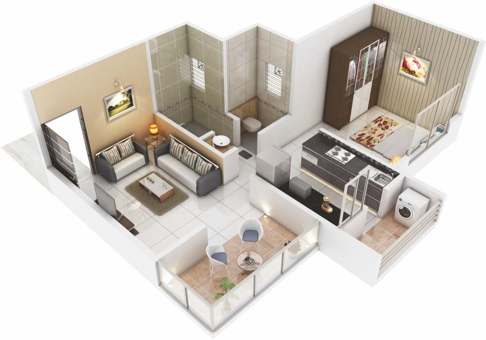 Floor plan of 1 BHK 386 Sq. Ft. Apartment in Tatvam V Uptown, Pune