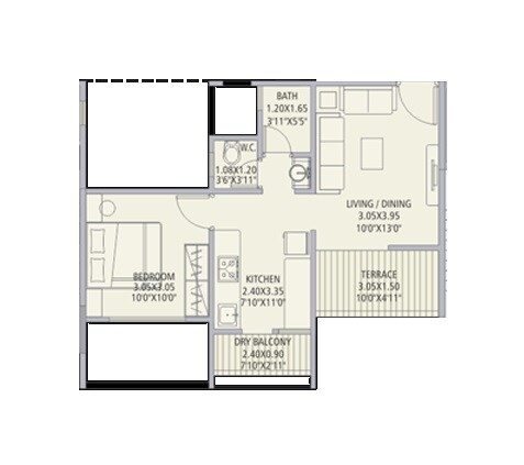 Floor plan of 1 BHK 458 Sq. Ft. Apartment in Tatvam V Uptown, Pune