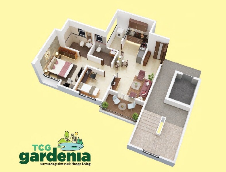 Floor plan of 2 BHK 750 Sq. Ft. Apartment in TCG Gardenia, Pune