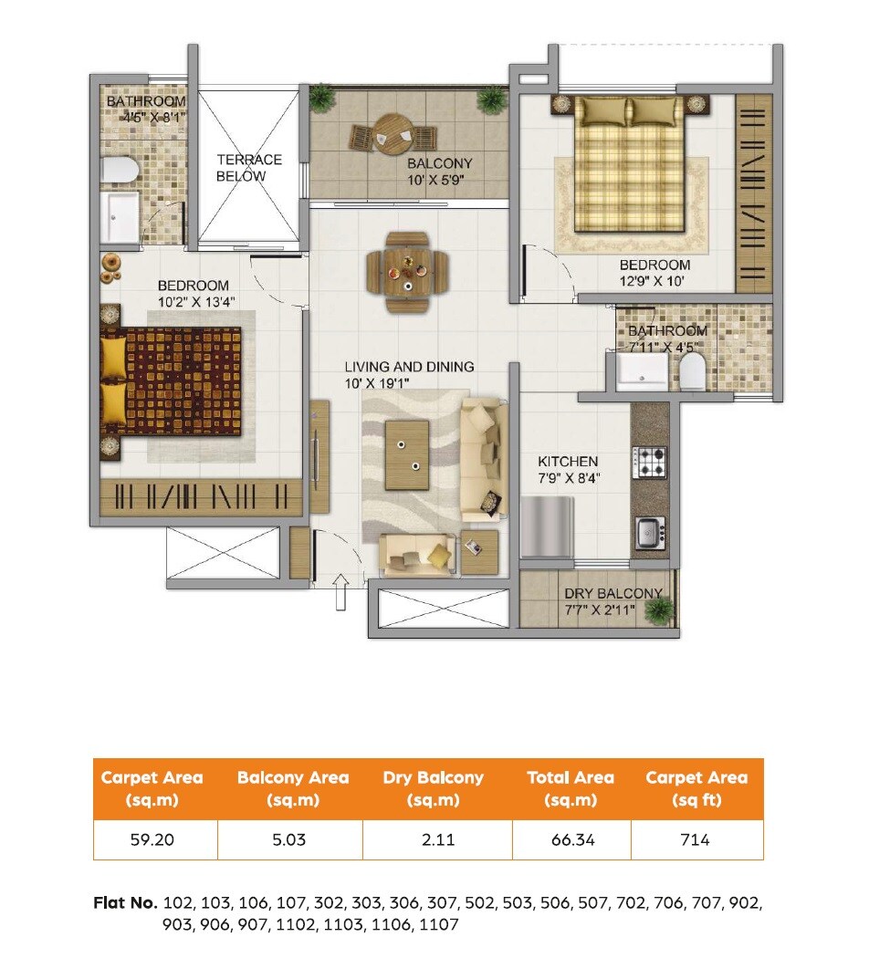 Floor plan of 2 BHK 714 Sq. Ft. Apartment in Techstone Casa Abrigo, Pune