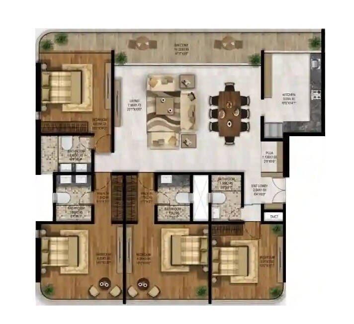 Floor plan of 4 BHK 1960 Sq. Ft. Apartment in Techstone Casa Amanta, Pune