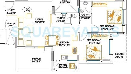 Floor plan of 2 BHK 1220 Sq. Ft. Apartment in Teerth Aarohi, Pune