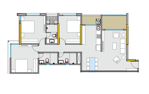 Floor plan of 3 BHK 1135 Sq. Ft. Apartment in Tej Navya, Pune