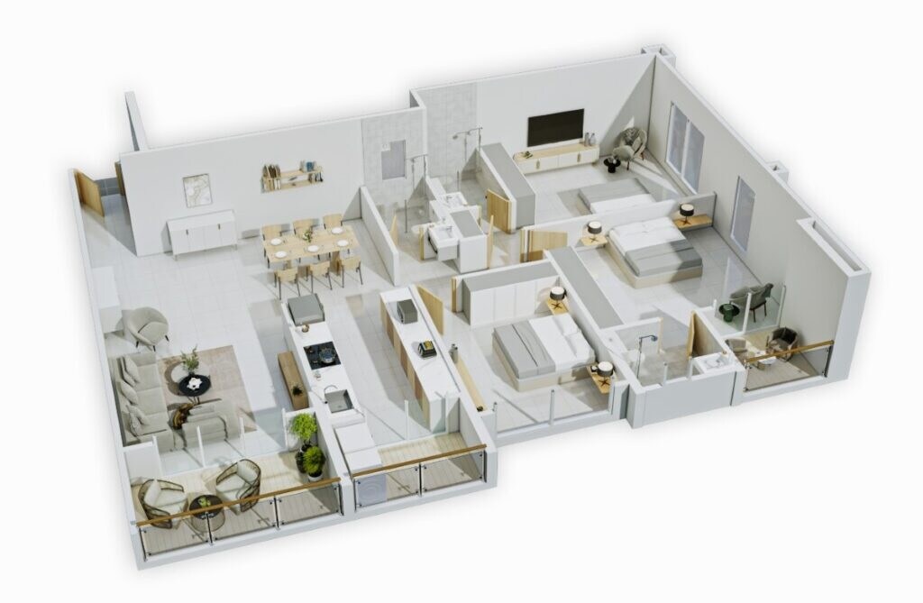 Floor plan of 3 BHK 1318 Sq. Ft. Apartment in Tej Nova, Pune