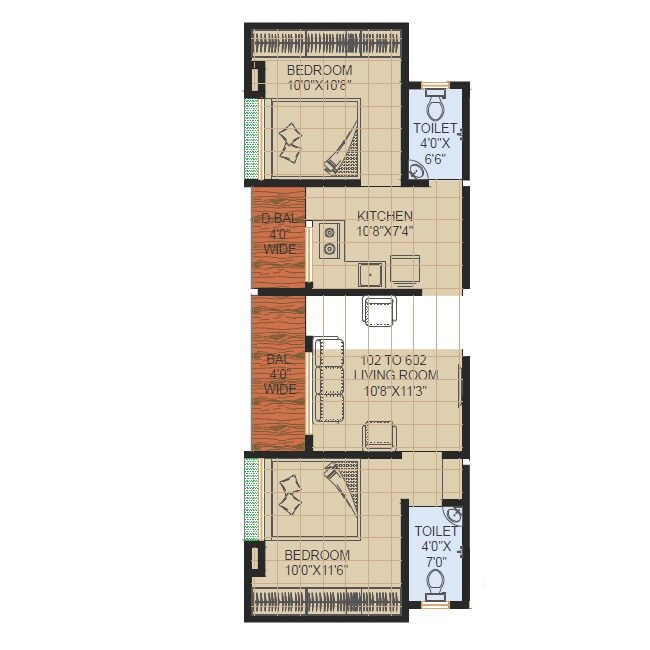 Floor plan of 2 BHK 513 Sq. Ft. Apartment in Tejas Chintamani Heights, Pune