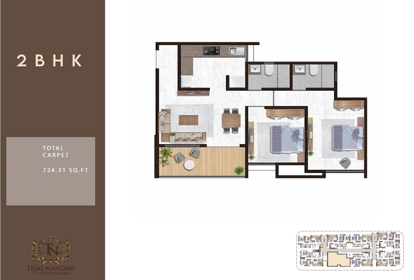 Floor plan of 2 BHK 724 Sq. Ft. Apartment in Tejas Nandan, Pune