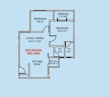 Floor plan of 2 BHK 549 Sq. Ft. Apartment in Tejas Pooja Poorva Shrushti, Pune