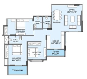 3 BHK 1122 Sq. Ft. Apartment in Tejasvi Heritage