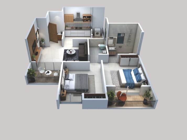 Floor plan of 2 BHK 695 Sq. Ft. Apartment in Ten United Athashri, Pune