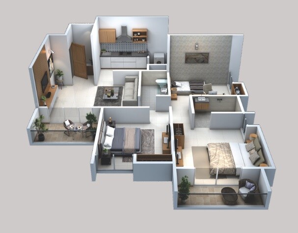Floor plan of 2 BHK 855 Sq. Ft. Apartment in Ten United Athashri, Pune