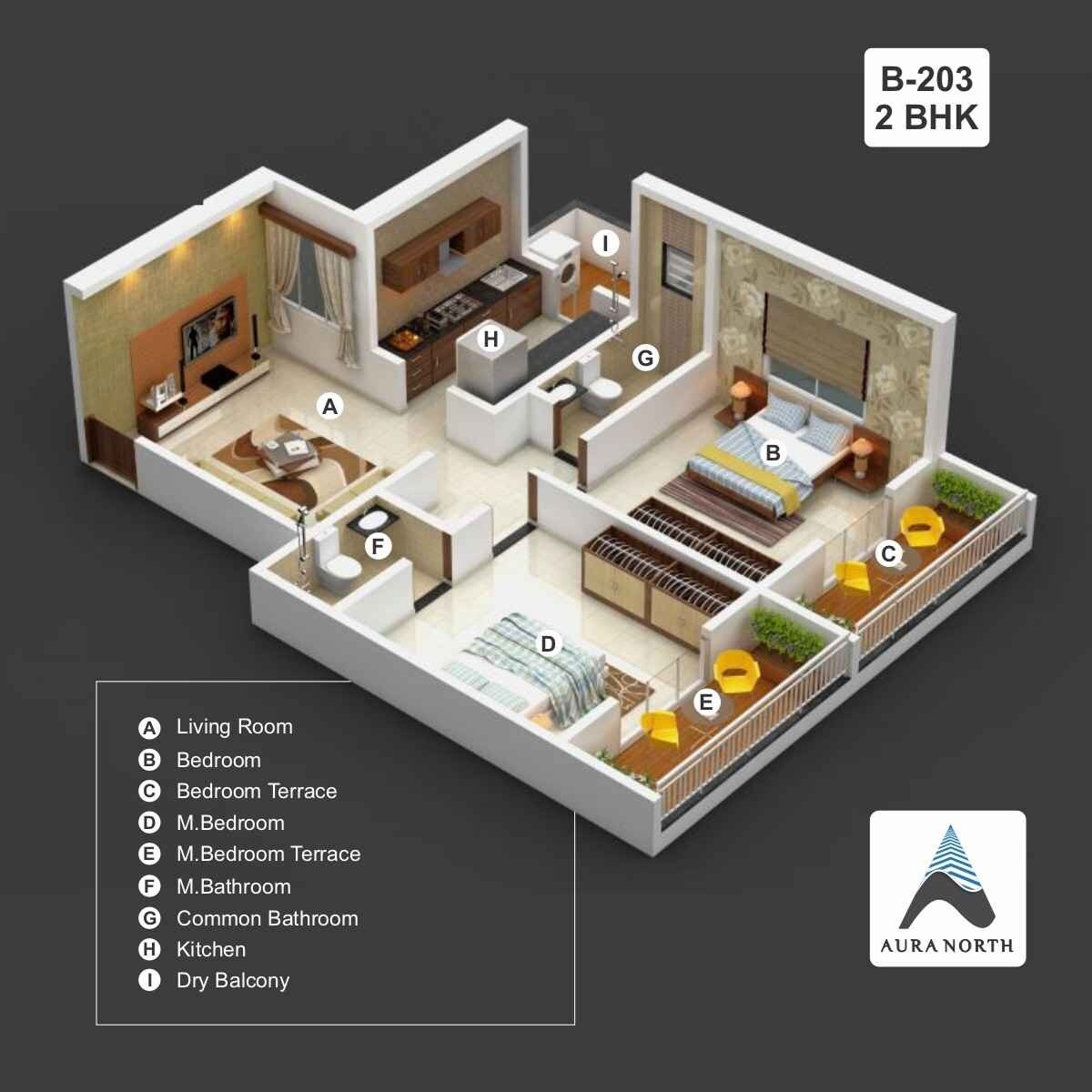 Floor plan of 2 BHK 580 Sq. Ft. Apartment in Thakur Aura North, Pune