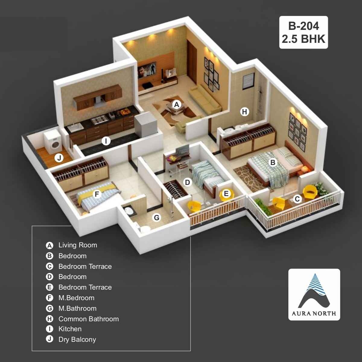Floor plan of 2 BHK 711 Sq. Ft. Apartment in Thakur Aura North, Pune