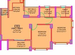 Floor plan of 2 BHK 660 Sq. Ft. Apartment in The Cliff Garden Wing A D E F, Pune