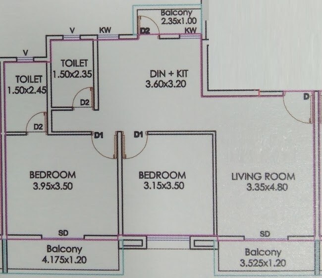 Floor plan of 2 BHK 824 Sq. Ft. Apartment in The Creations Gururatna Heritage, Pune