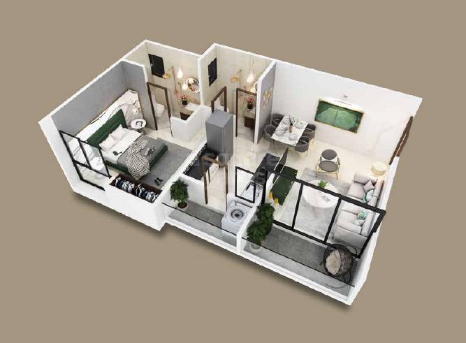 Floor plan of 1 BHK 487 Sq. Ft. Apartment in The Heritage Kondhwa, Pune