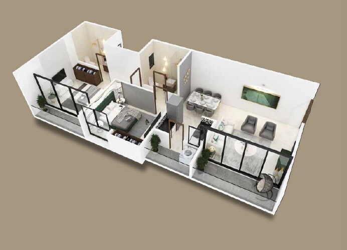 Floor plan of 2 BHK 748 Sq. Ft. Apartment in The Heritage Kondhwa, Pune