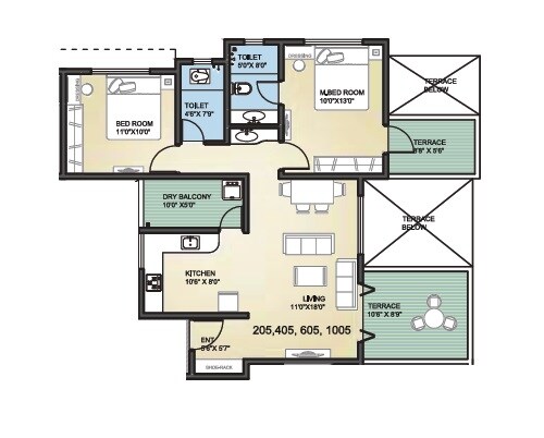 Floor plan of 2 BHK 991 Sq. Ft. Apartment in The Lifestile Chowhan Residency, Pune