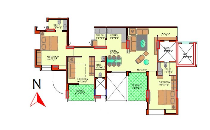 Floor plan of 2 BHK 670 Sq. Ft. Apartment in The Nest Sai Shilp, Pune