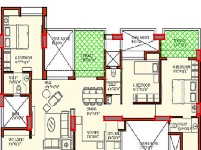 Floor plan of 3 BHK 728 Sq. Ft. Apartment in The Nest Sai Shilp, Pune