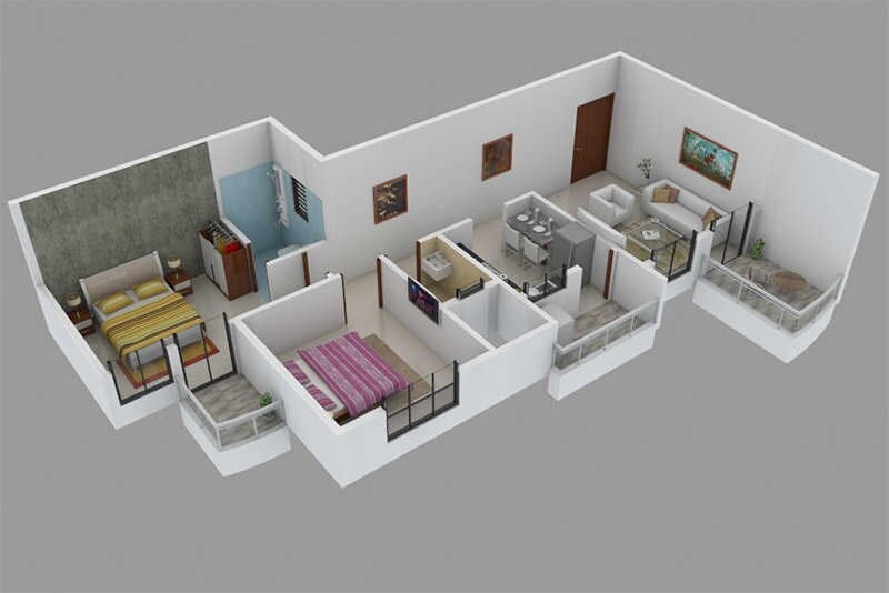 Floor plan of 2 BHK 1050 Sq. Ft. Apartment in The Pristine Village Residency 2, Pune