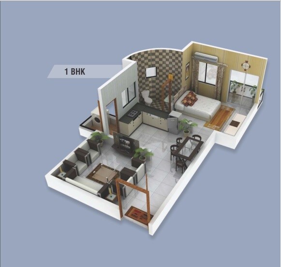 Floor plan of 1 BHK 657 Sq. Ft. Apartment in The Pristine Village Residency 2, Pune