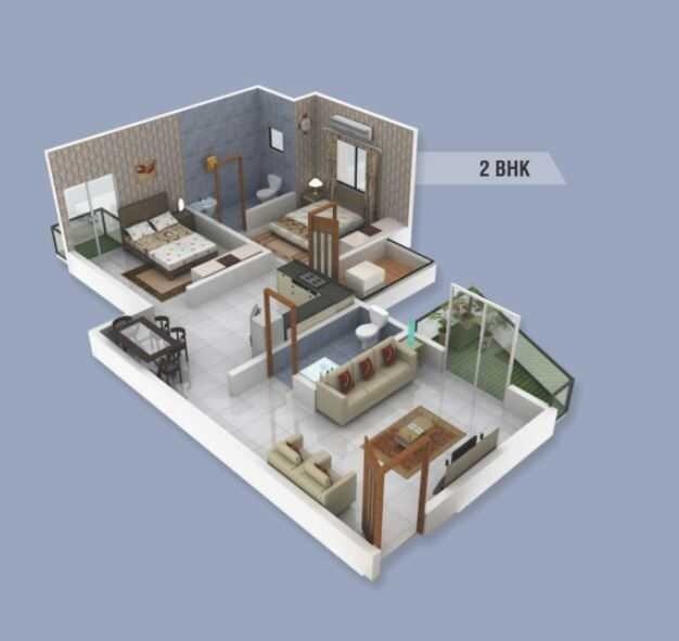 Floor plan of 2 BHK 922 Sq. Ft. Apartment in The Pristine Village Residency 2, Pune