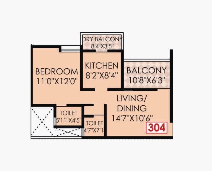 Floor plan of 1 BHK 580 Sq. Ft. Apartment in The Rao Heights, Pune