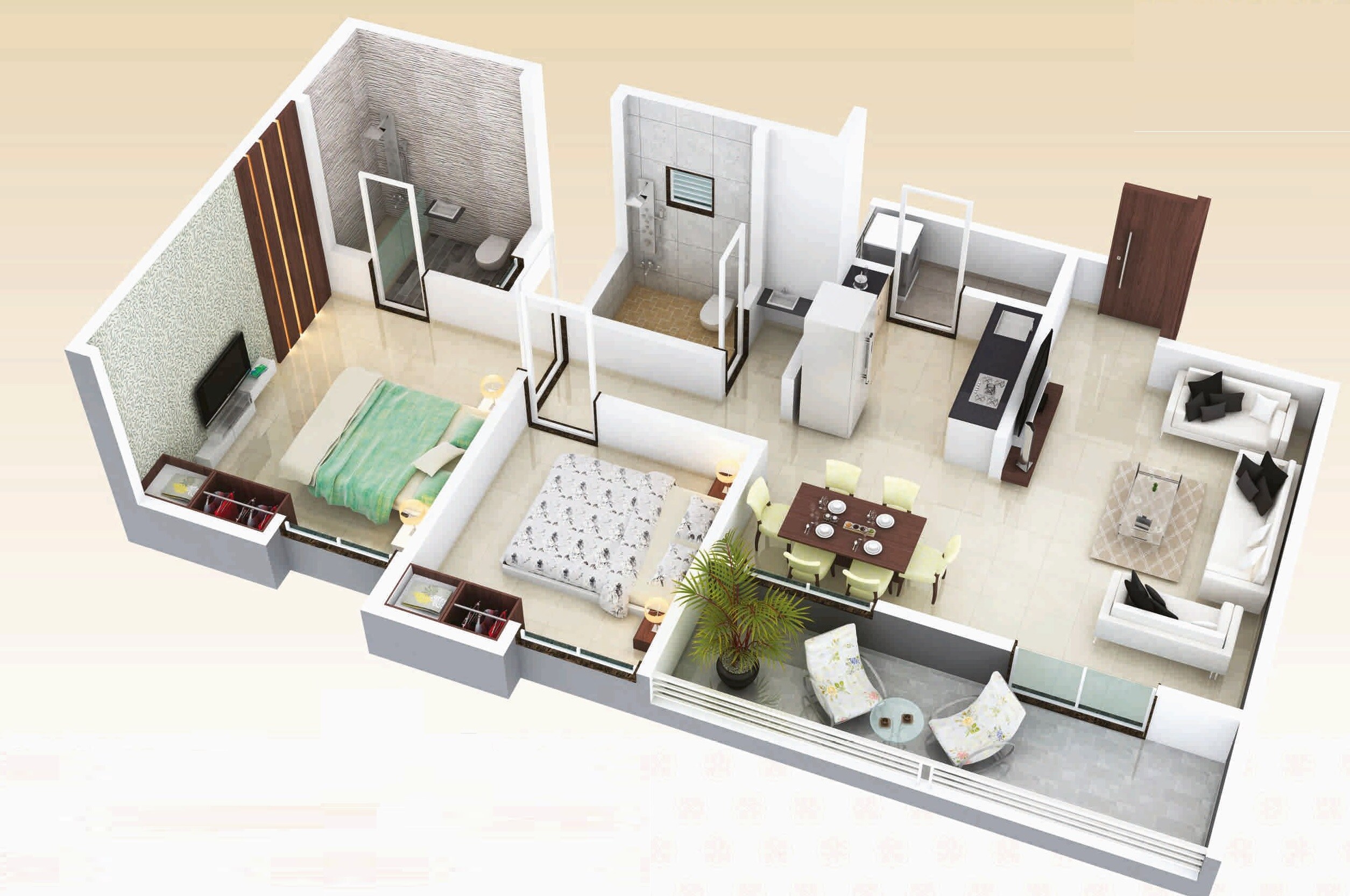 Floor plan of 2 BHK 817 Sq. Ft. Apartment in The Rao Heights, Pune