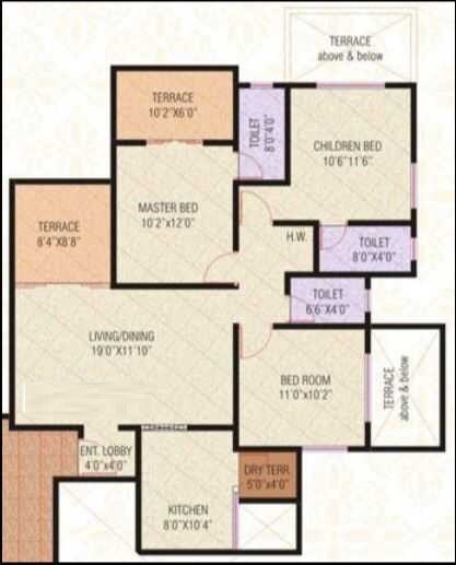 3 BHK 824 Sq. Ft. Apartment