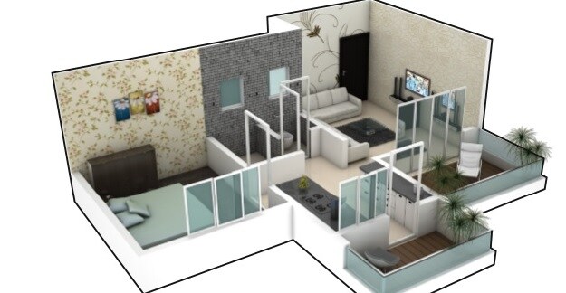Floor plan of 1 BHK 310 Sq. Ft. Apartment in The Sacred Basil, Pune