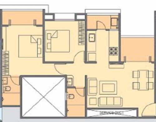 Floor plan of 2 BHK 608 Sq. Ft. Apartment in Tirupati Campus Phase 7, Pune