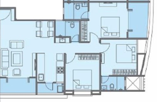 Floor plan of 3 BHK 847 Sq. Ft. Apartment in Tirupati Campus Phase 7, Pune