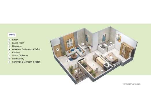 Floor plan of 1 BHK 465 Sq. Ft. Apartment in Tirupati Eternia, Pune