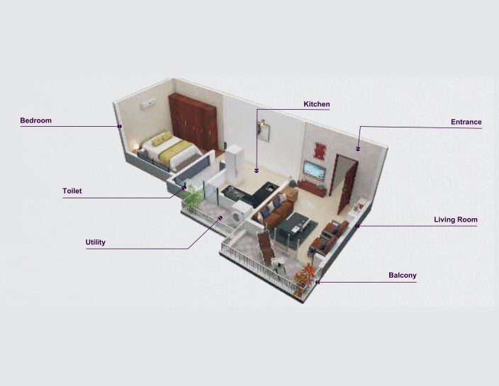 Floor plan of 1 BHK 452 Sq. Ft. Apartment in Tirupati Nakshatra, Pune