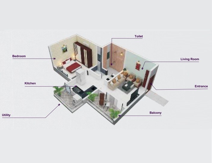 Floor plan of 1 BHK 456 Sq. Ft. Apartment in Tirupati Nakshatra, Pune