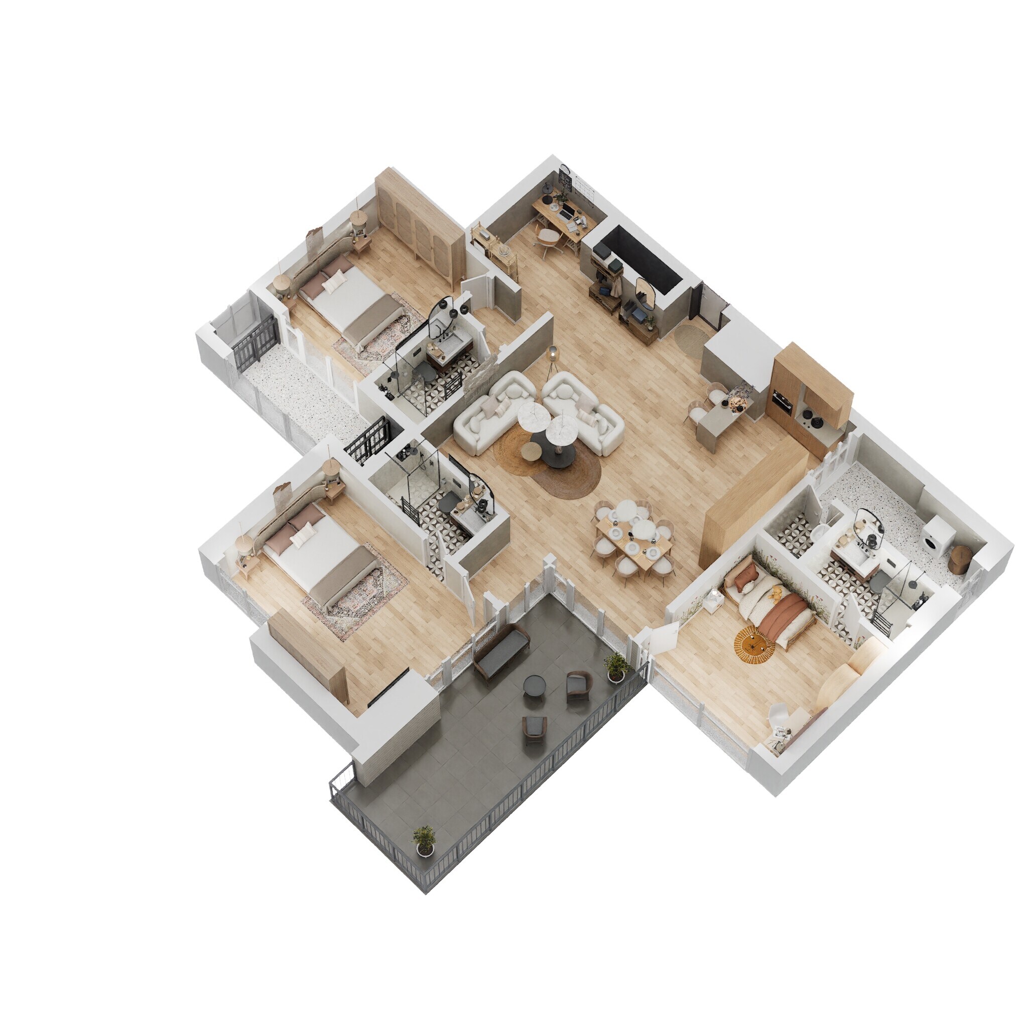 Floor plan of 3 BHK 1445 Sq. Ft. Apartment in Total Environment Songs From The Wood, Pune