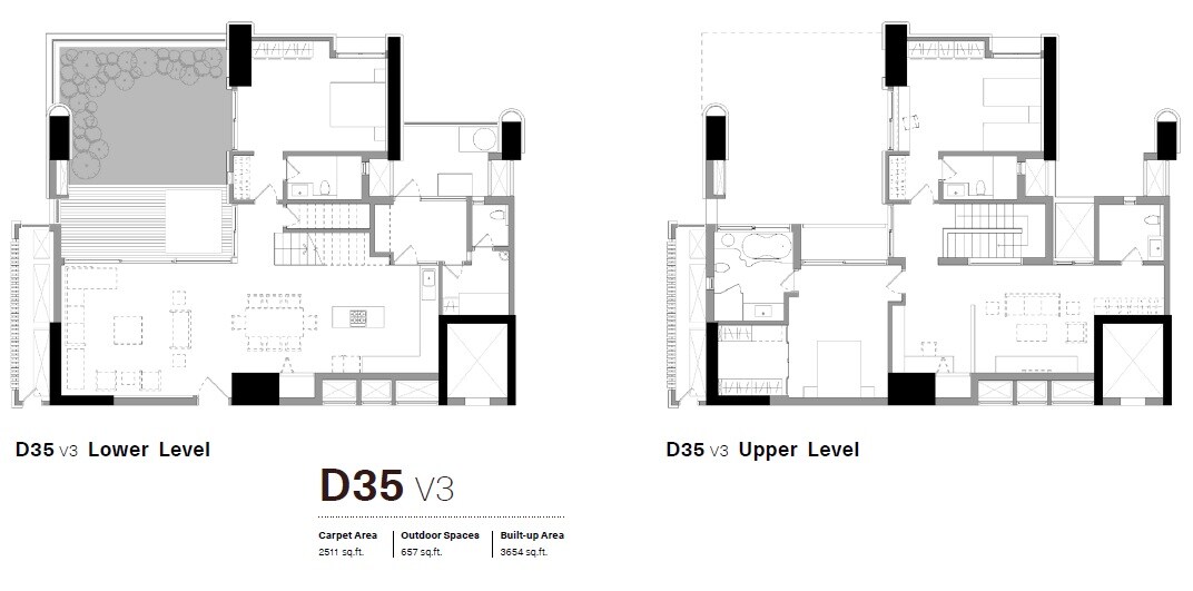 Floor plan of 3 BHK 2511 Sq. Ft. Apartment in Total Environment Songs From The Wood, Pune