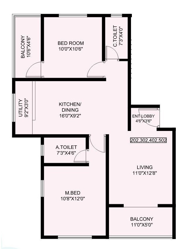 Floor plan of 2 BHK 645 Sq. Ft. Apartment in Townscape Sneh Mithila, Pune
