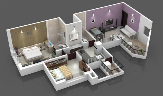 Floor plan of 2 BHK 593 Sq. Ft. Apartment in Trailokya Meghmalhar, Pune