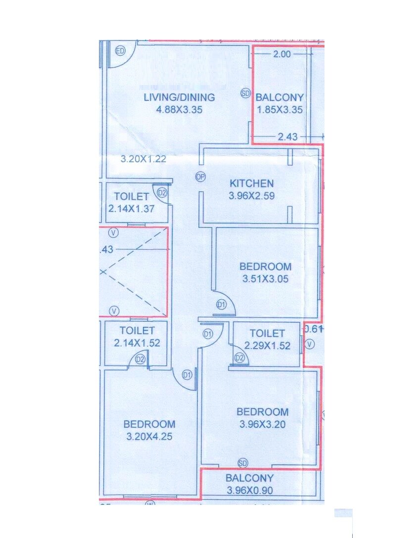 Floor plan of 3 BHK 1086 Sq. Ft. Apartment in Tranquil Belview, Pune