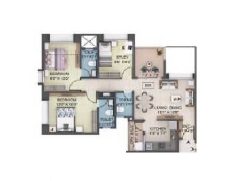 Floor plan of 3 BHK 774 Sq. Ft. Apartment in Tranquility, Pune