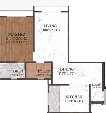 Floor plan of 1 BHK 541 Sq. Ft. Apartment in Triaa Elysia, Pune