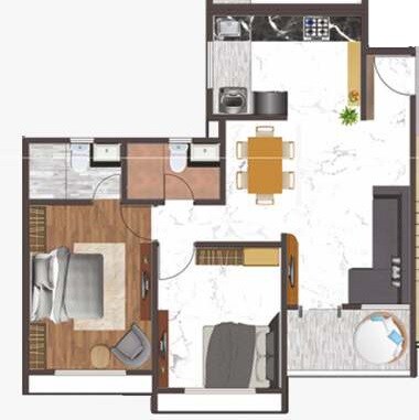 Floor plan of 2 BHK 729 Sq. Ft. Apartment in Triaa Elysia, Pune