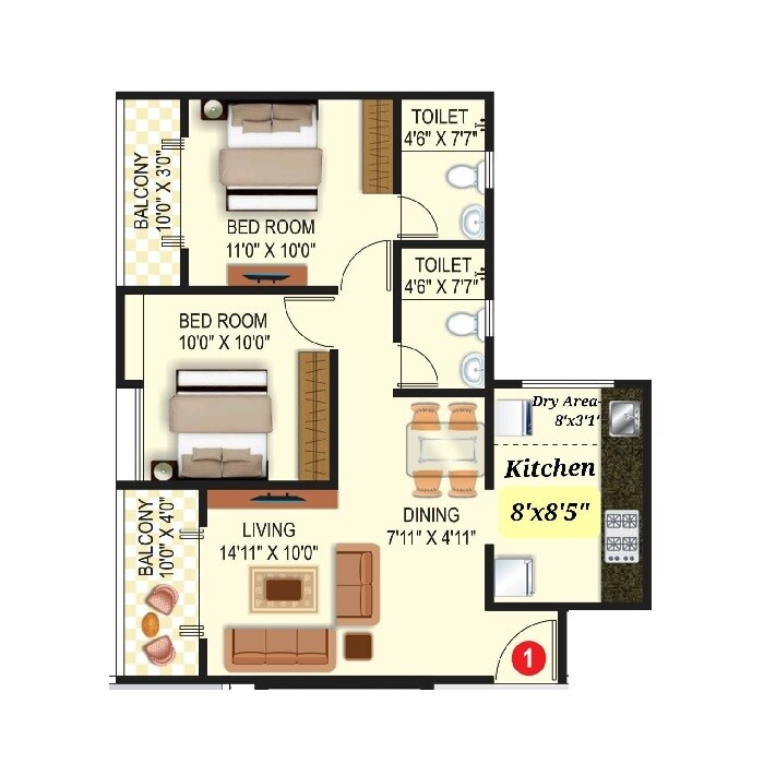 Other, triaa-kosmic-kourtyard 2 Bedroom 665 Sq.Ft. Apartment In Wagholi Pune 9265915