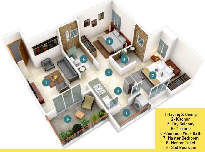 Floor plan of 2 BHK 550 Sq. Ft. Apartment in Triaa Prince Town, Pune